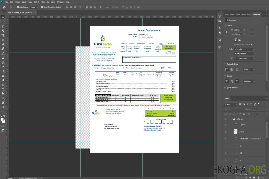 Modèle de facture de services publics de gaz naturel FireSide USA California aux formats Word et PDF template Modèle de facture de services publics de gaz naturel FireSide USA California aux formats Word et PDF template